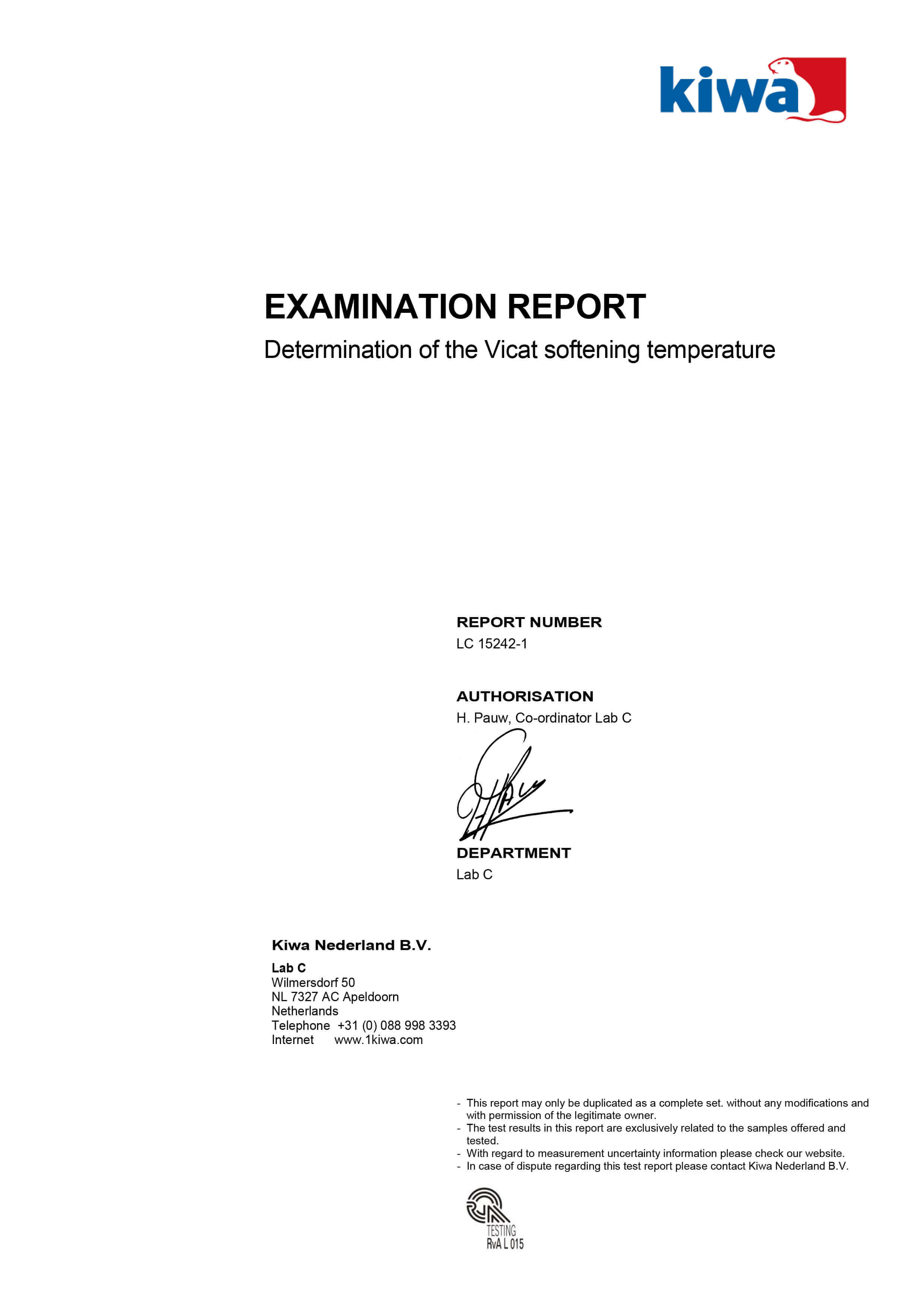 Haykal Plast Examination Report - Determination of the Vicat softening Temperature - 1
