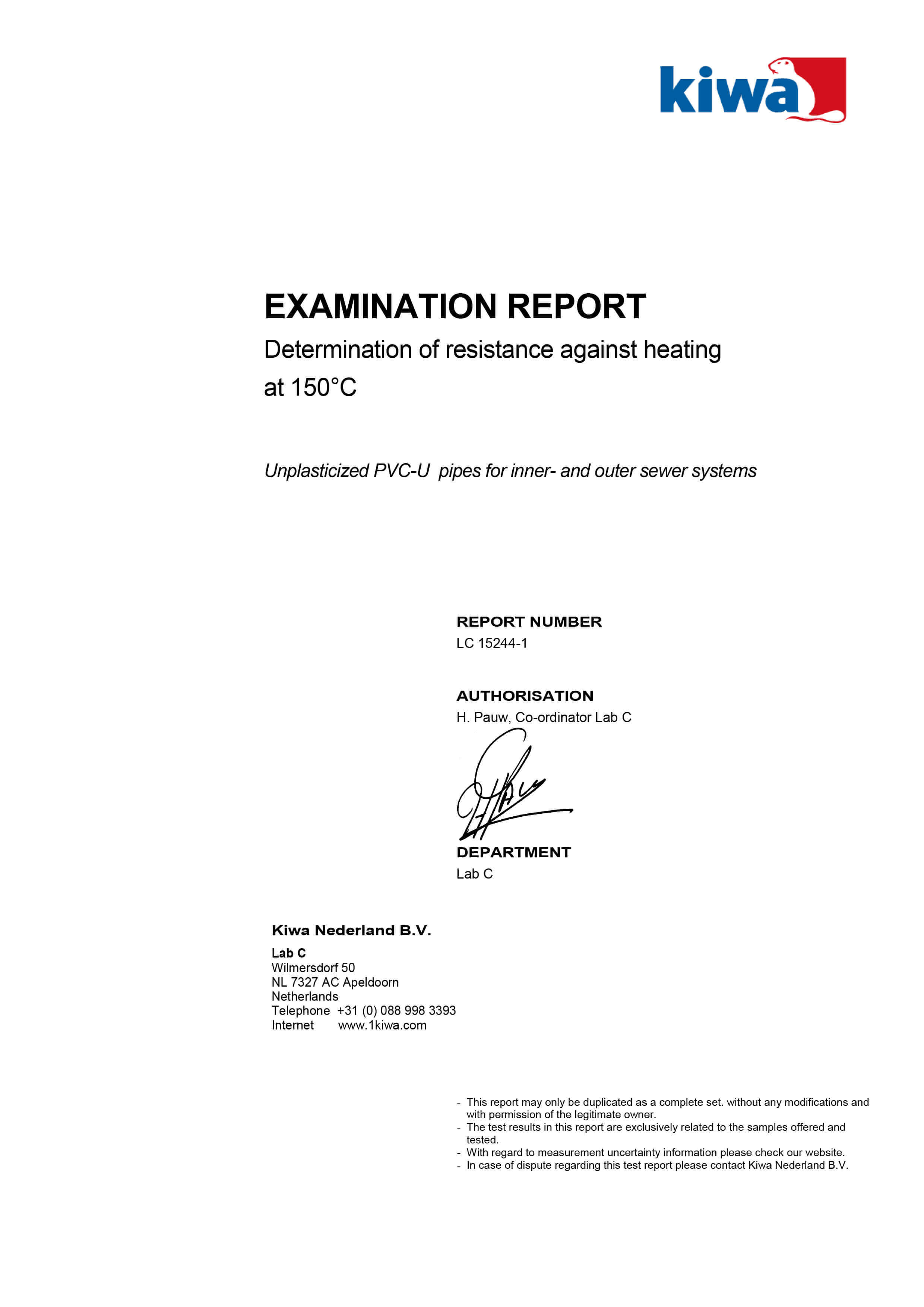 Haykal Plast Examination Report - Determination of resistance against heading at 150 degrees C - 1
